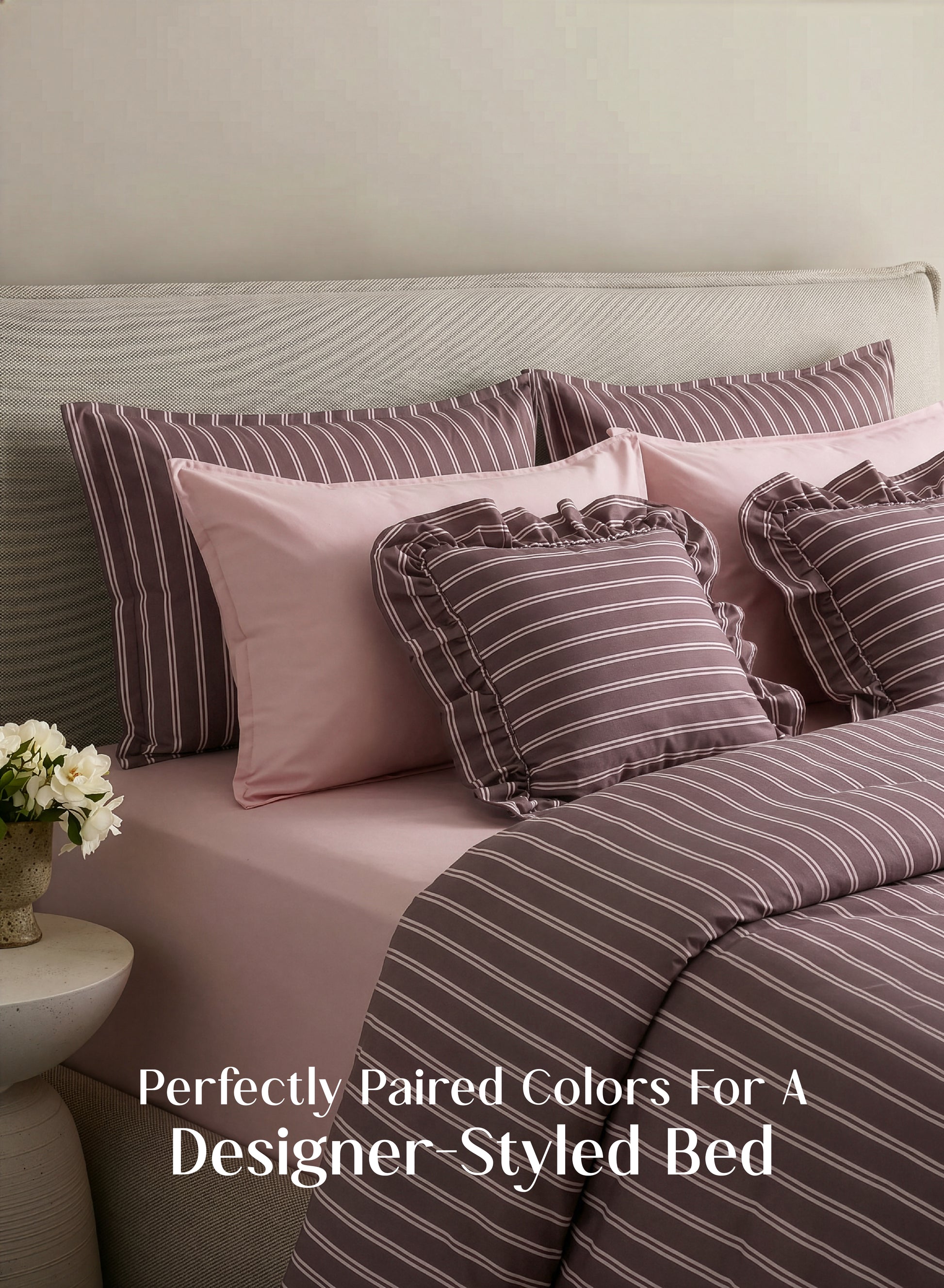 Crayonic™ 8-Piece AC Bedding Set | Signature Designer Bedding for AC Rooms | Merlot