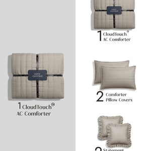 Home Crayons CloudTouch™ 5-Piece AC Comforter Set | 33% Oversized | Includes 2 Pillow & 2 Cushion Covers | Latte Crème