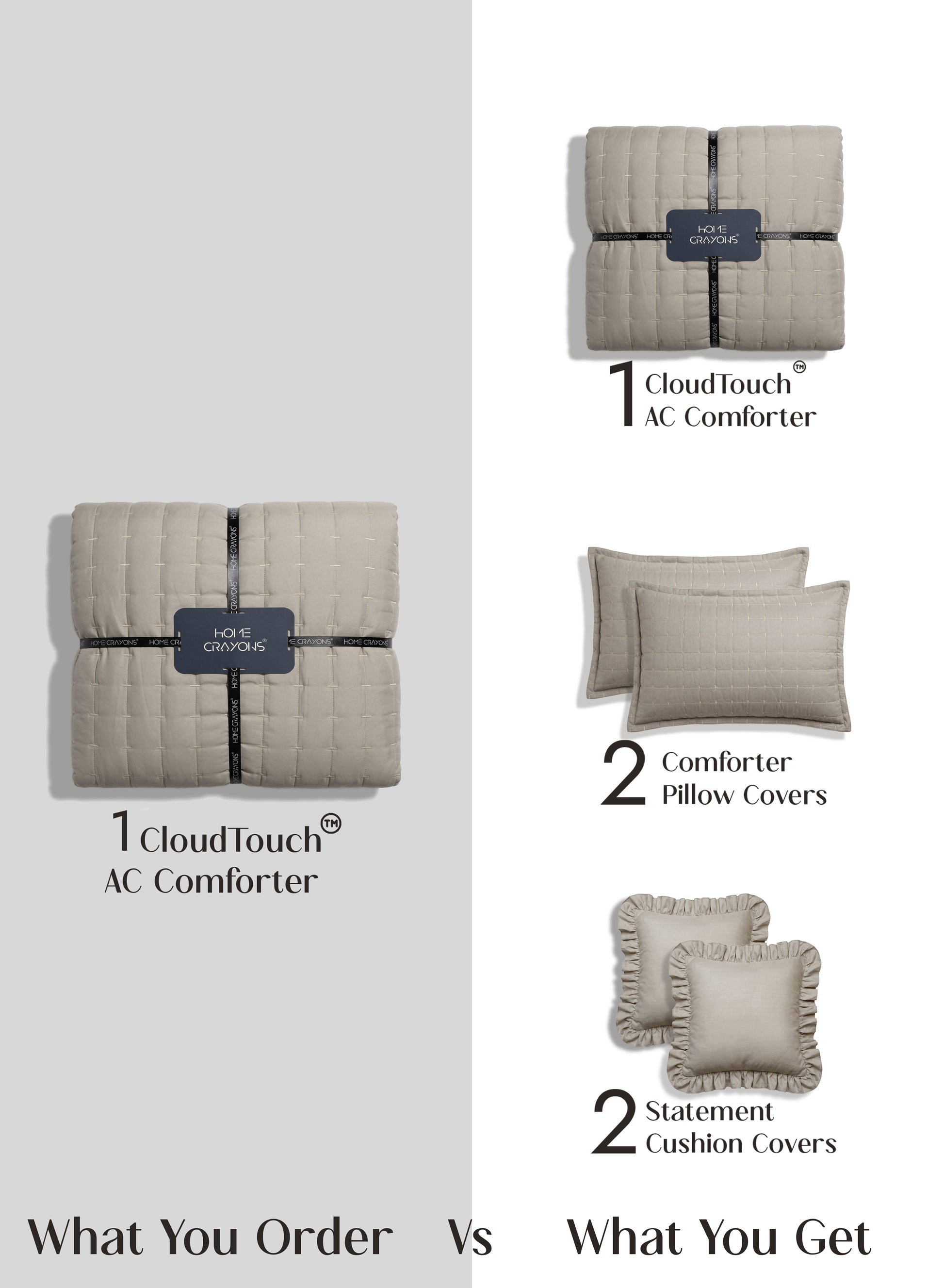 Home Crayons CloudTouch™ 5-Piece AC Comforter Set | 33% Oversized | Includes 2 Pillow & 2 Cushion Covers | Latte Crème