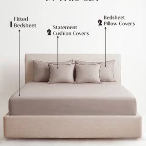 Home Crayons LuxeFit™ Fitted Bedsheet Set | Perfect Fit for Queen & King Mattresses | Ivory Beige