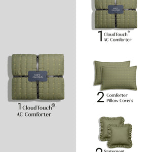 Home Crayons CloudTouch™ 5-Piece AC Comforter Set | 33% Oversized | Includes 2 Pillow & 2 Cushion Covers | Olive Grove