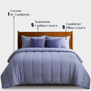 Home Crayons Cocoon AC Comforter Set | 5-Piece Designer Bed Set for Modern Homes | Lavender Haze