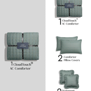 Home Crayons CloudTouch™ 5-Piece AC Comforter Set | 33% Oversized | Includes 2 Pillow & 2 Cushion Covers | Sage Green