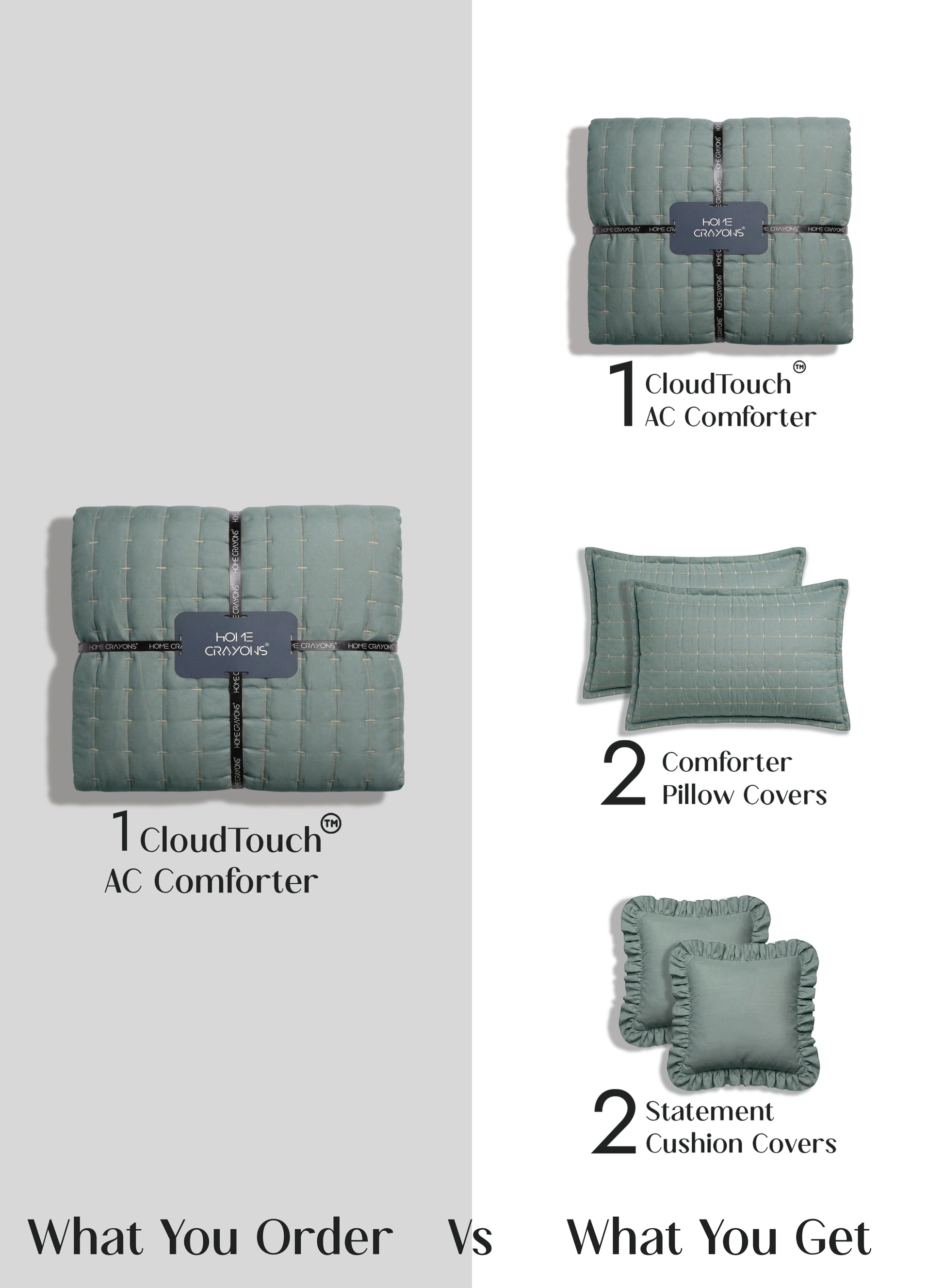 Home Crayons CloudTouch™ 5-Piece AC Comforter Set | 33% Oversized | Includes 2 Pillow & 2 Cushion Covers | Sage Green