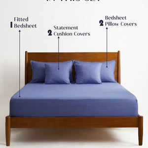 Home Crayons LuxeFit™ Fitted Bedsheet Set | Perfect Fit for Queen & King Mattresses | Persian Indigo