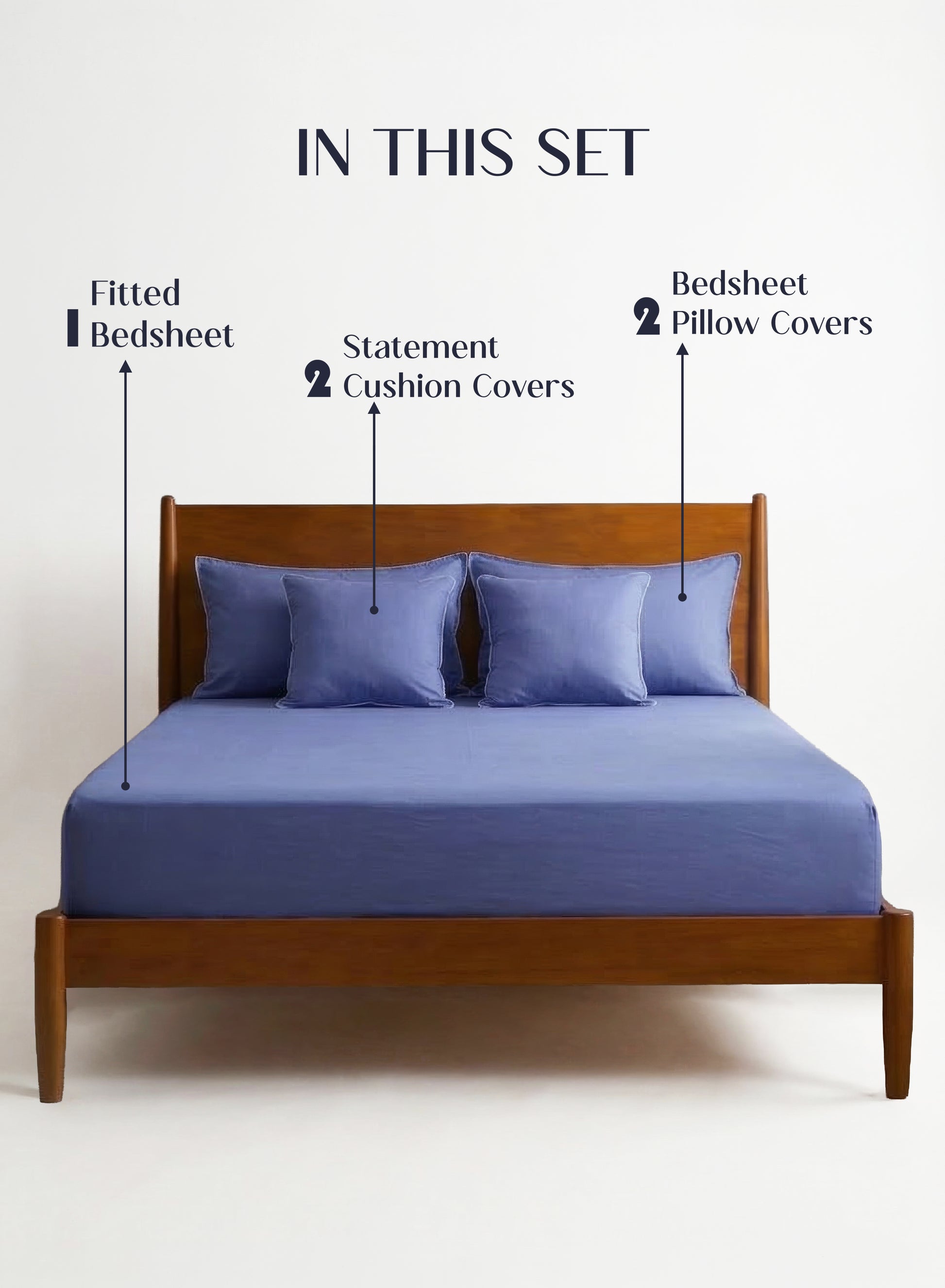 Home Crayons LuxeFit™ Fitted Bedsheet Set | Perfect Fit for Queen & King Mattresses | Persian Indigo