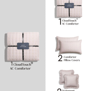 Home Crayons CloudTouch™ 5-Piece AC Comforter Set | 33% Oversized | Includes 2 Pillow & 2 Cushion Covers | Sakura Blush
