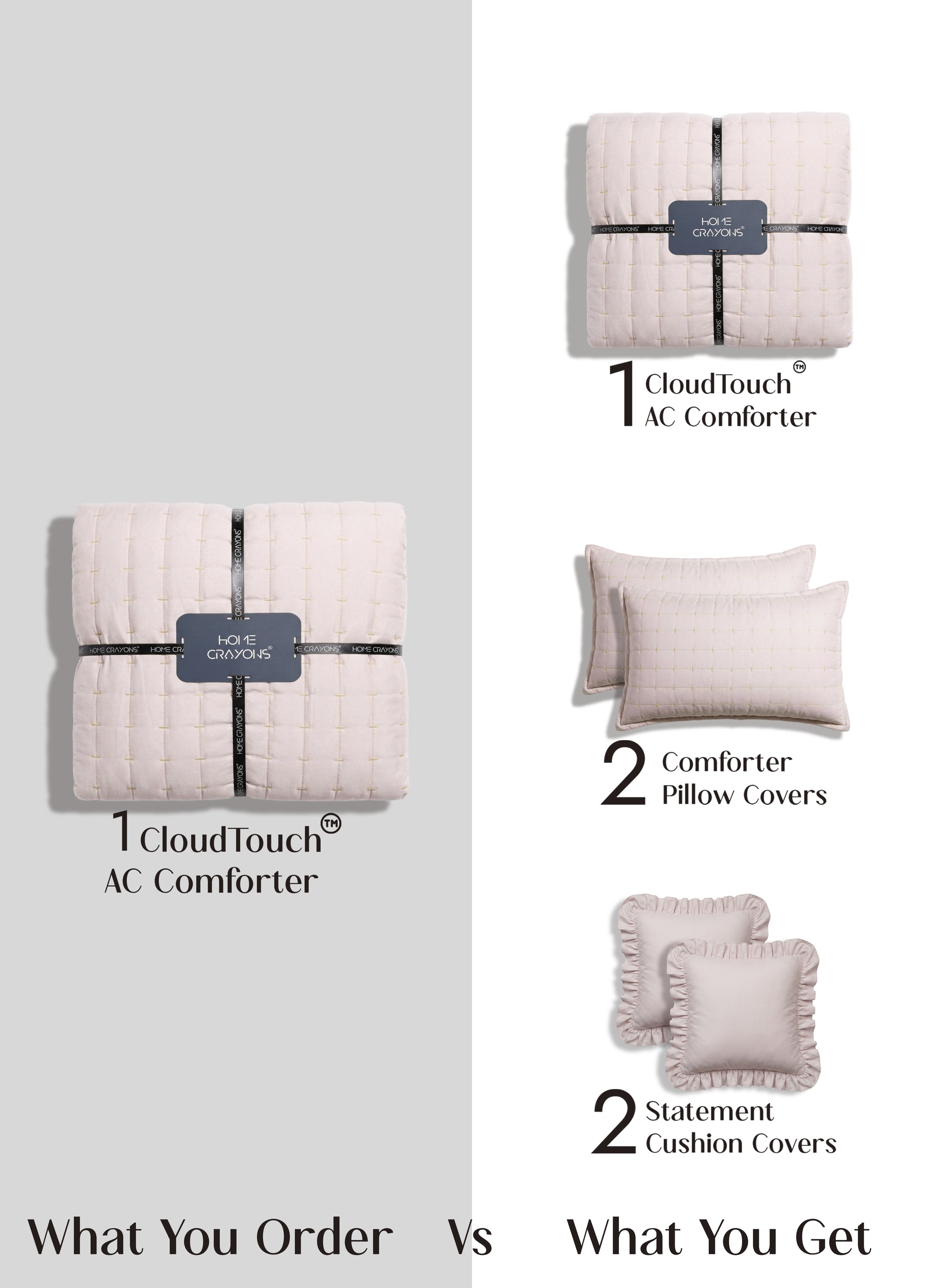 Home Crayons CloudTouch™ 5-Piece AC Comforter Set | 33% Oversized | Includes 2 Pillow & 2 Cushion Covers | Sakura Blush