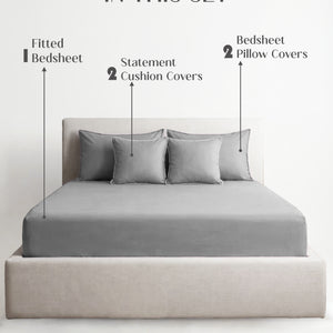 Home Crayons LuxeFit™ Fitted Bedsheet Set | Perfect Fit for Queen & King Mattresses | Quill Gray