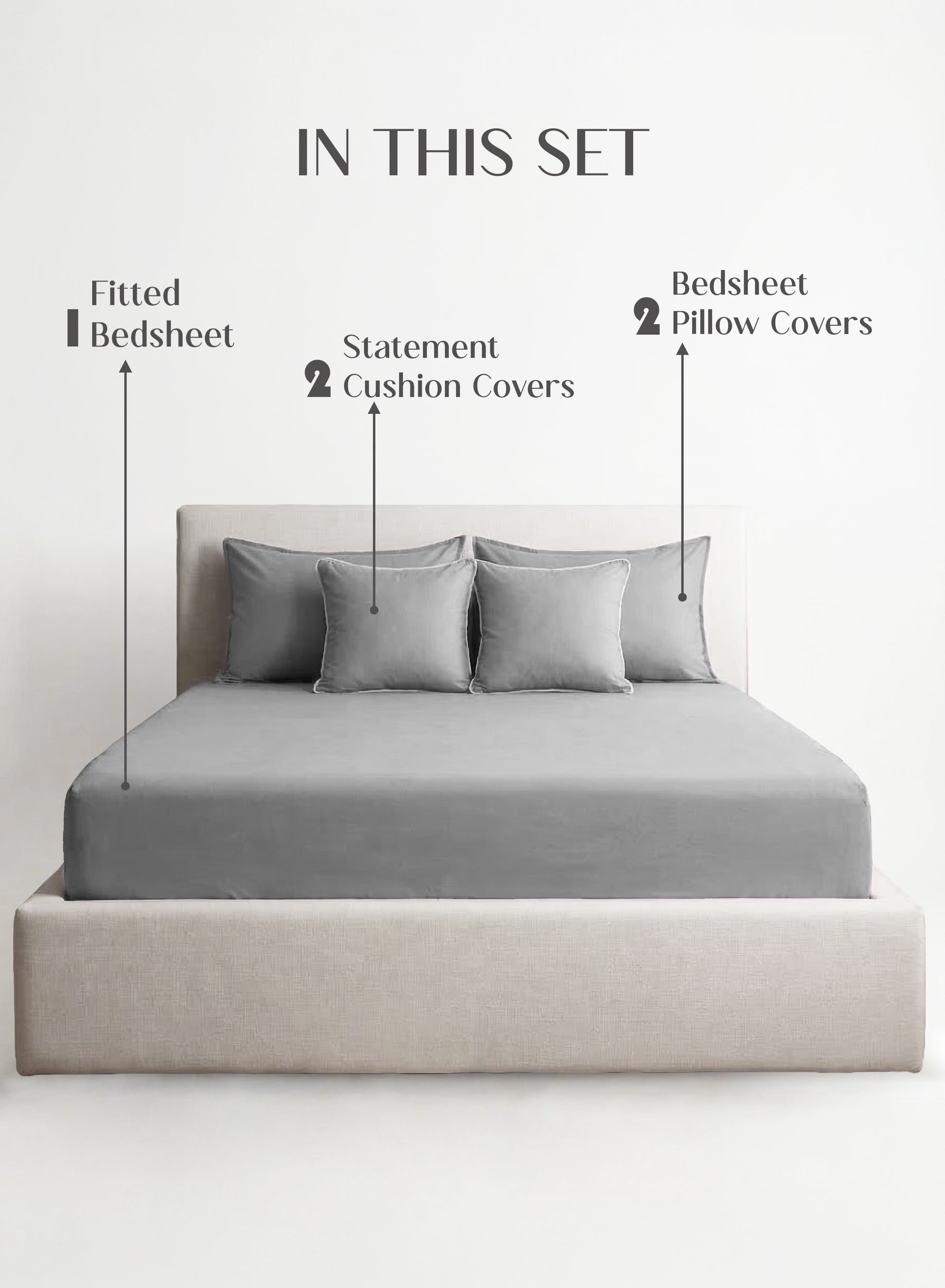 Home Crayons LuxeFit™ Fitted Bedsheet Set | Perfect Fit for Queen & King Mattresses | Quill Gray