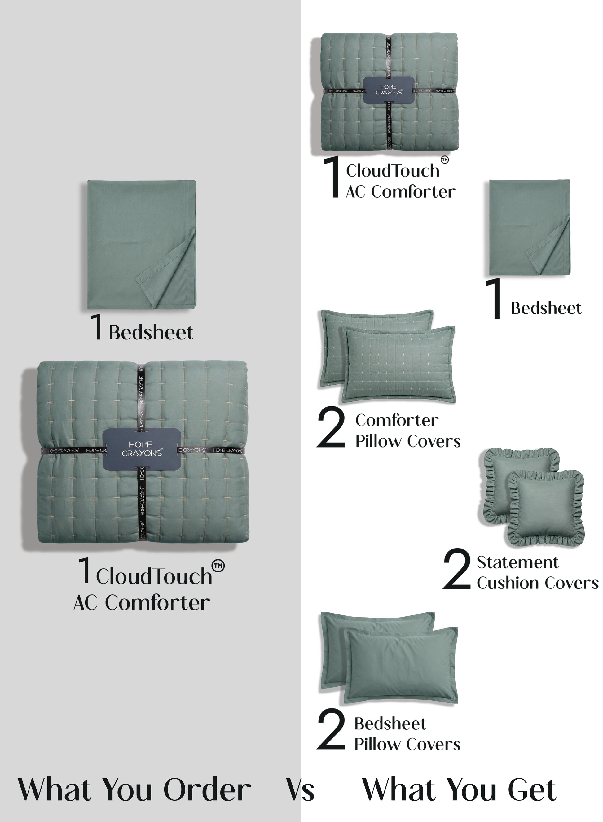 Home Crayons CloudTouch™ 8-Piece AC Bedding Set | Complete Bedroom Upgrade in One Set | Sage Green