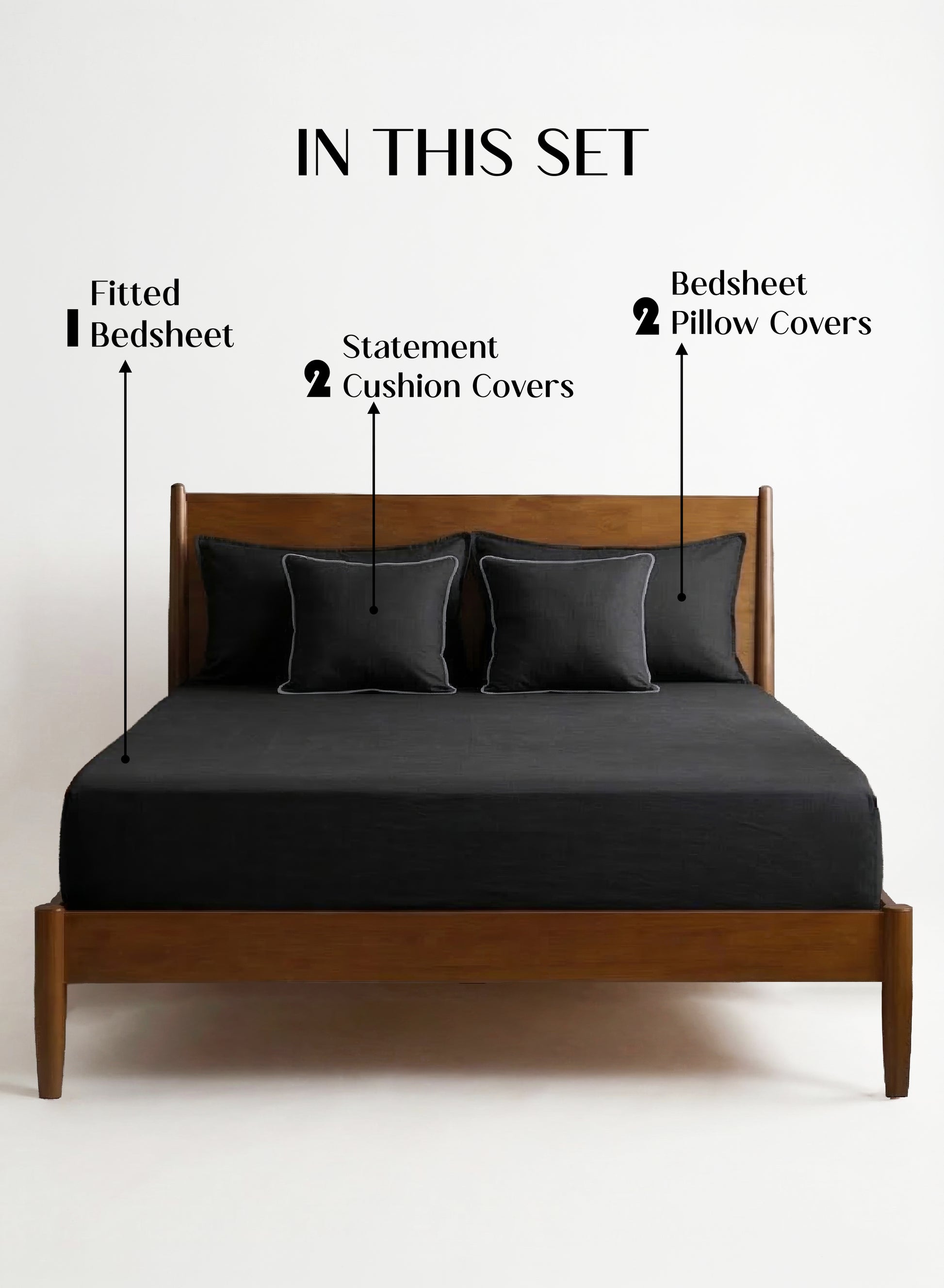 Home Crayons LuxeFit™ Fitted Bedsheet Set | Perfect Fit for Queen & King Mattresses | Ebony Black