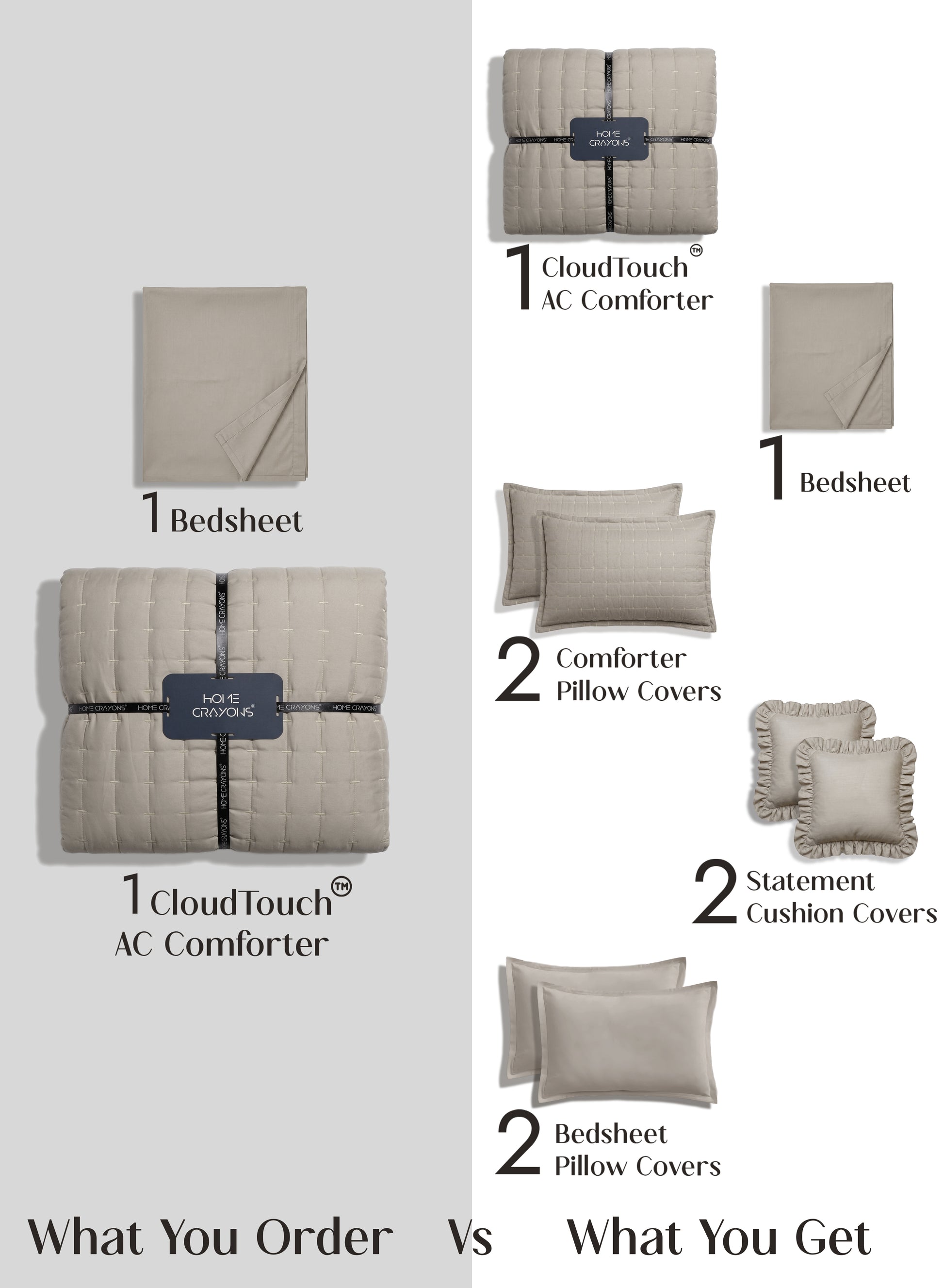 Home Crayons CloudTouch™ 8-Piece AC Bedding Set | Complete Bedroom Upgrade in One Set | Latte Crème