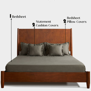 Home Crayons LuxeSoft™ Double Bedsheet Set | Oversized King | Includes 2 Pillow Covers & 2 Cushion Covers | Smoked Coffee