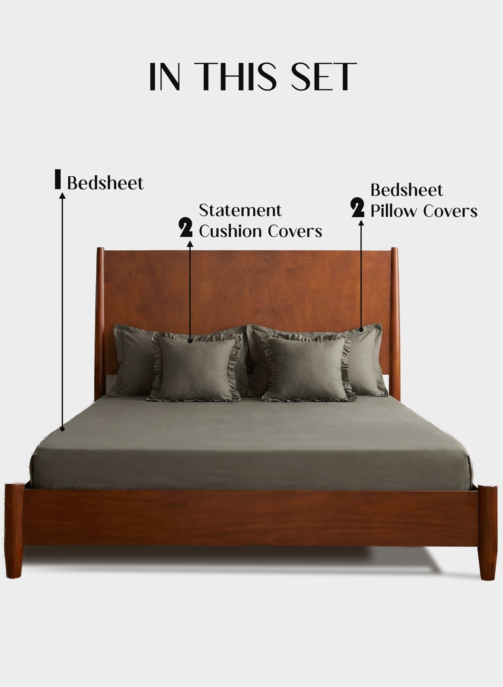 Home Crayons LuxeSoft™ Double Bedsheet Set | Oversized King | Includes 2 Pillow Covers & 2 Cushion Covers | Smoked Coffee
