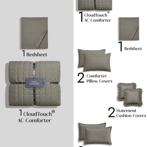 Home Crayons CloudTouch™ 8-Piece AC Bedding Set | Complete Bedroom Upgrade in One Set | Smoked Coffee