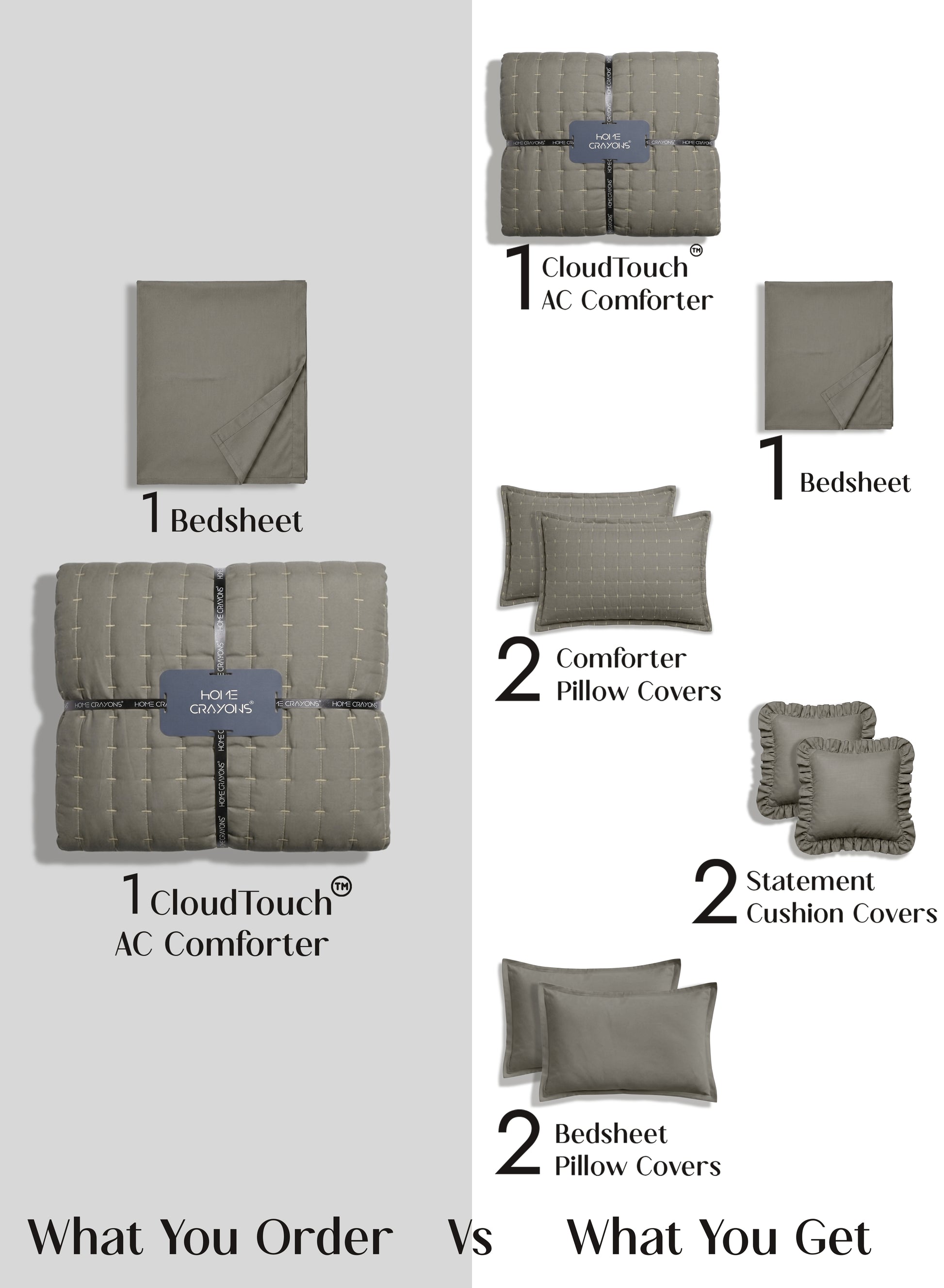 Home Crayons CloudTouch™ 8-Piece AC Bedding Set | Complete Bedroom Upgrade in One Set | Smoked Coffee