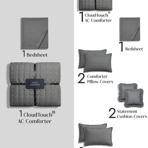 Home Crayons CloudTouch™ 8-Piece AC Bedding Set | Complete Bedroom Upgrade in One Set | Pebble Gray