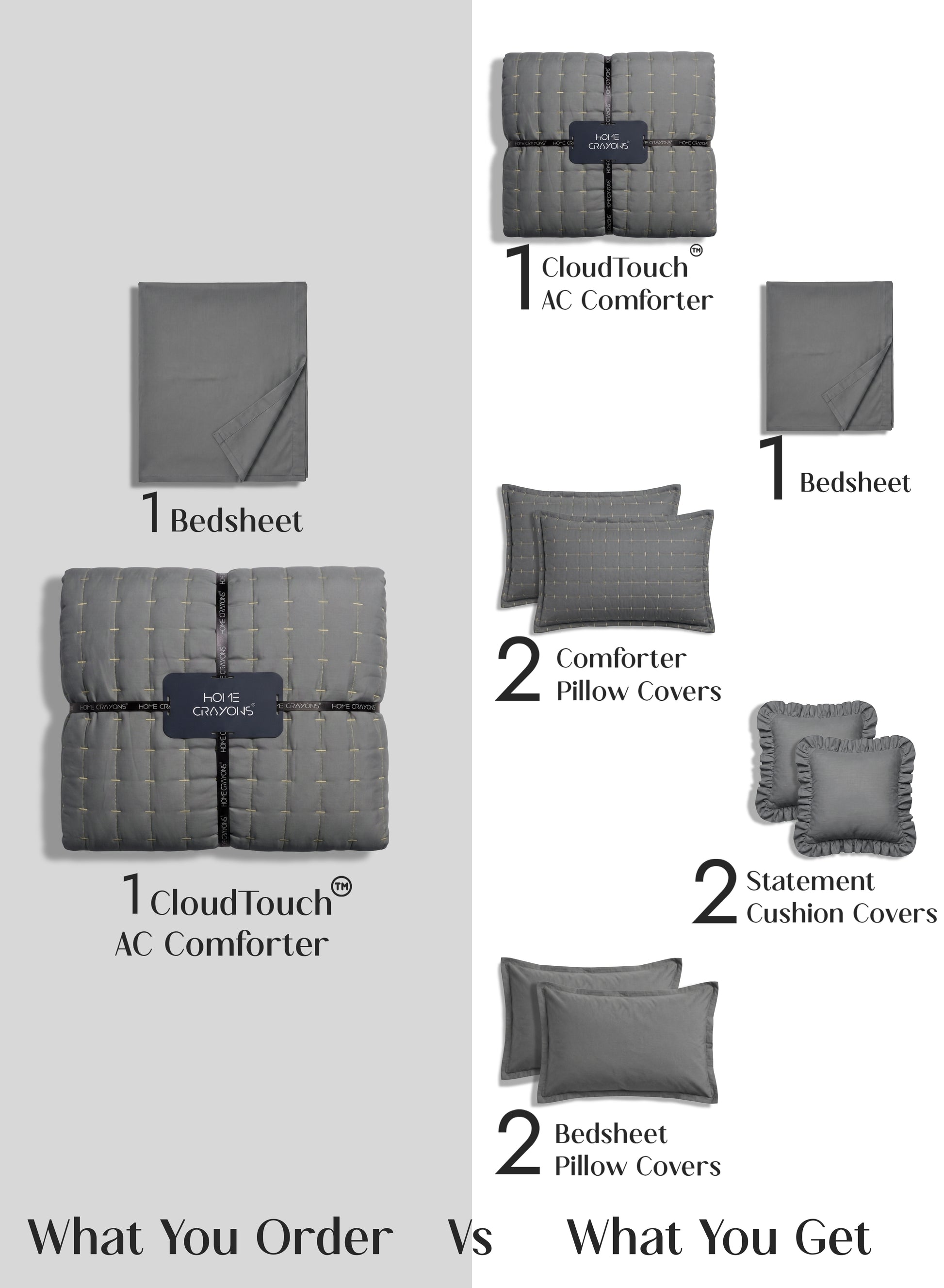 Home Crayons CloudTouch™ 8-Piece AC Bedding Set | Complete Bedroom Upgrade in One Set | Pebble Gray
