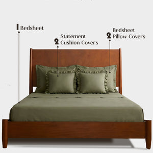 Home Crayons LuxeSoft™ Double Bedsheet Set | Oversized King | Includes 2 Pillow Covers & 2 Cushion Covers | Olive Grove