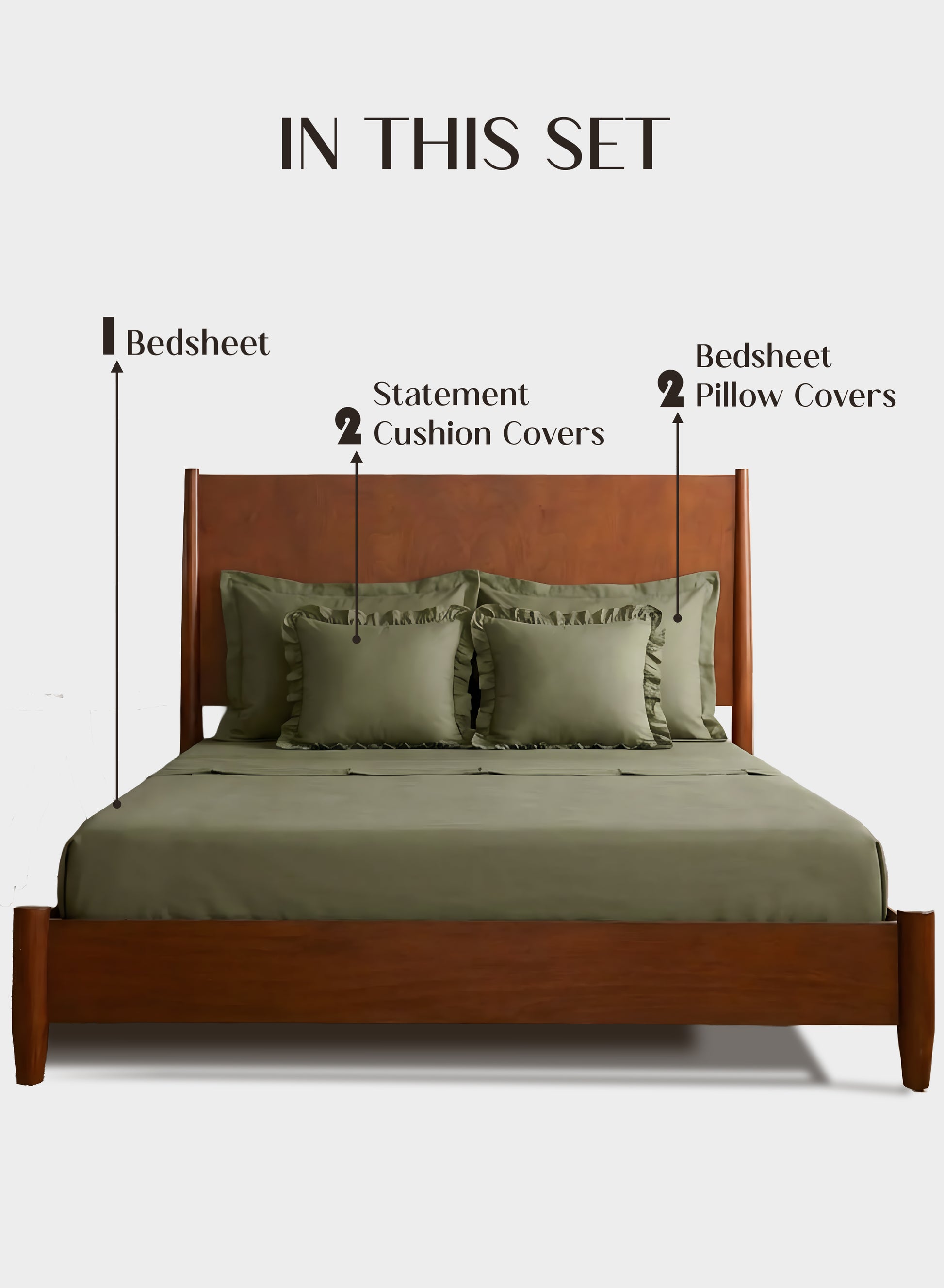 Home Crayons LuxeSoft™ Double Bedsheet Set | Oversized King | Includes 2 Pillow Covers & 2 Cushion Covers | Olive Grove