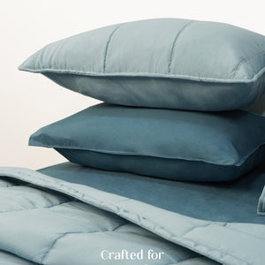 Home Crayons Cocoon 8-Piece AC Bedding Set | Coordinated Comforter, Fitted Sheet & Covers in One Set | Blue Meadow