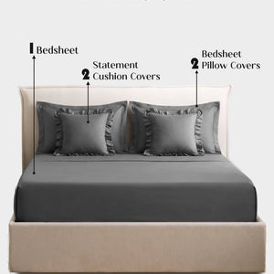 Home Crayons LuxeSoft™ Double Bedsheet Set | Oversized King | Includes 2 Pillow Covers & 2 Cushion Covers | Pebble Gray