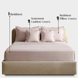 Home Crayons LuxeSoft™ Double Bedsheet Set | Oversized King | Includes 2 Pillow Covers & 2 Cushion Covers | Sakura Blush