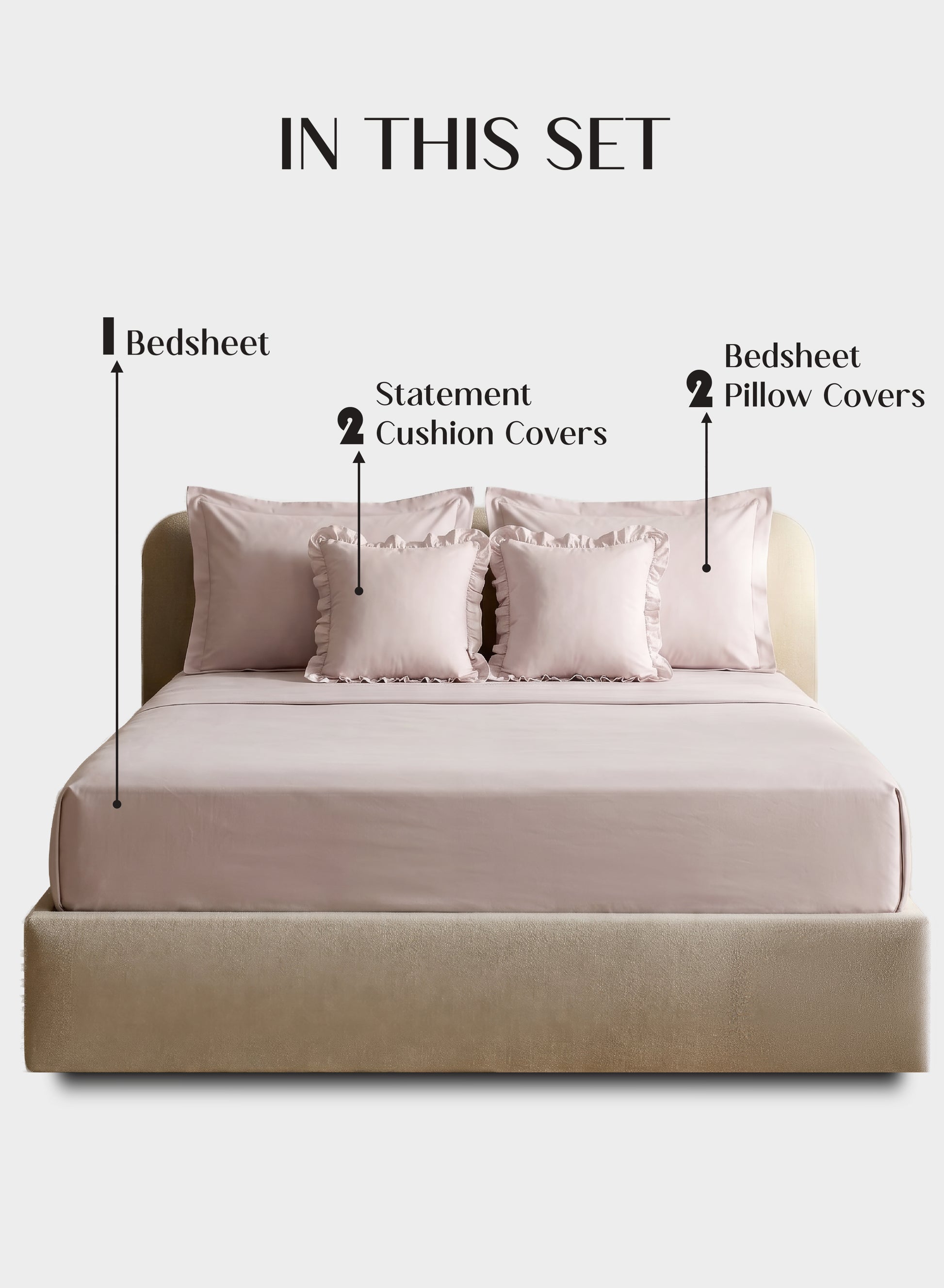 Home Crayons LuxeSoft™ Double Bedsheet Set | Oversized King | Includes 2 Pillow Covers & 2 Cushion Covers | Sakura Blush