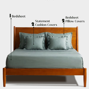 Home Crayons LuxeSoft™ Bedsheet Double Set | Oversized King | Includes 2 Pillow Covers & 2 Cushion Covers | Sage Green