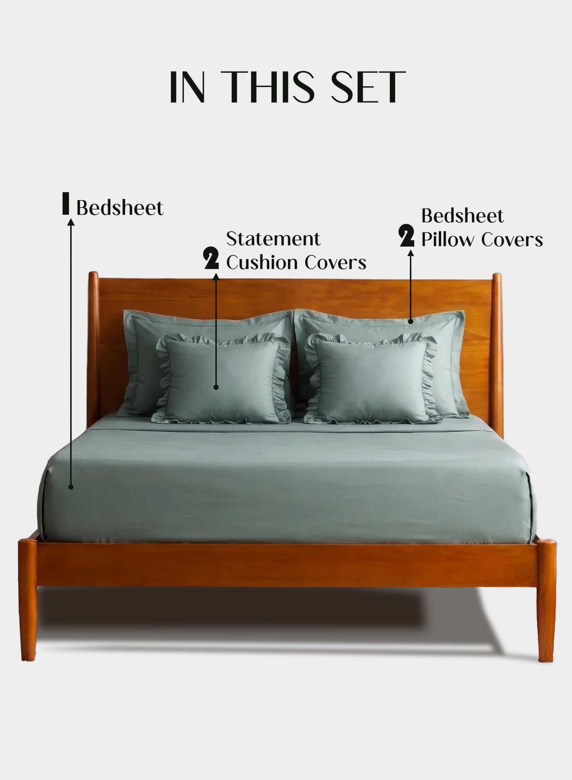 Home Crayons LuxeSoft™ Bedsheet Double Set | Oversized King | Includes 2 Pillow Covers & 2 Cushion Covers | Sage Green