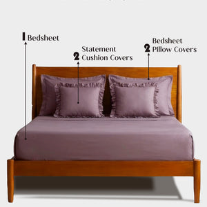 Home Crayons LuxeSoft™ Double Bedsheet Set | Oversized King | Includes 2 Pillow Covers & 2 Cushion Covers | Mulberry