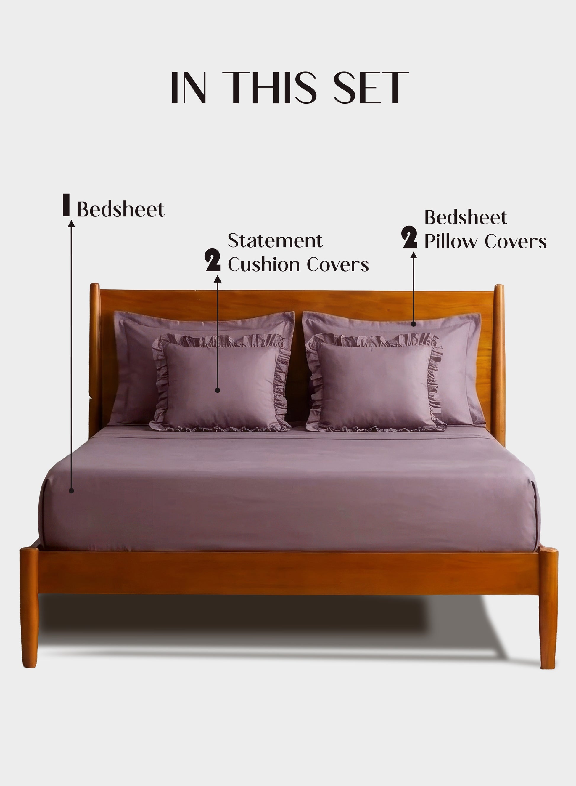 Home Crayons LuxeSoft™ Double Bedsheet Set | Oversized King | Includes 2 Pillow Covers & 2 Cushion Covers | Mulberry