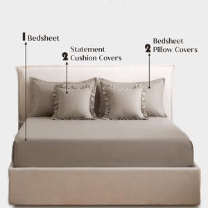 Home Crayons LuxeSoft™ Double Bedsheet Set | Oversized King | Includes 2 Pillow Covers & 2 Cushion Covers | Latte Crème