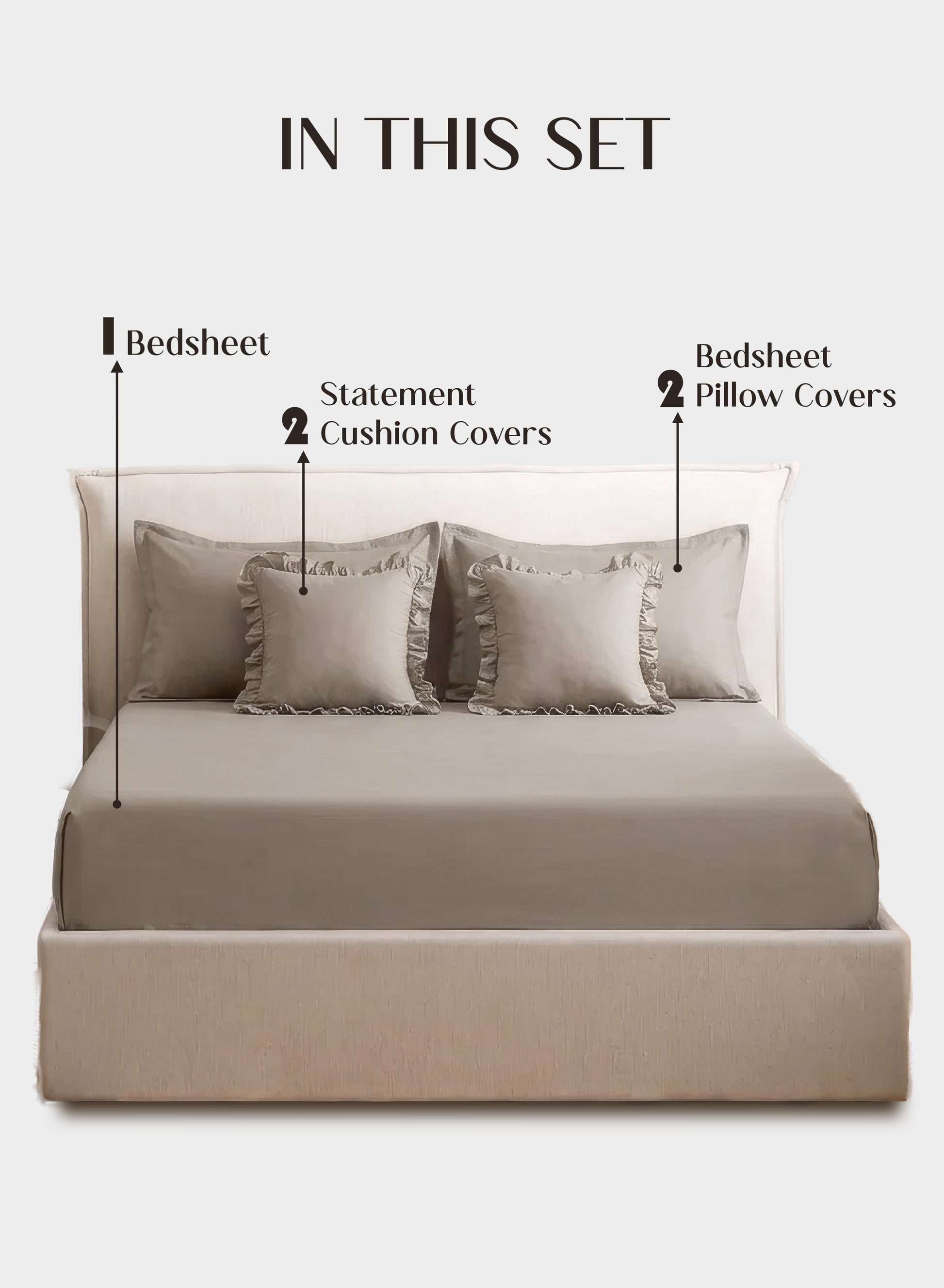 Home Crayons LuxeSoft™ Double Bedsheet Set | Oversized King | Includes 2 Pillow Covers & 2 Cushion Covers | Latte Crème
