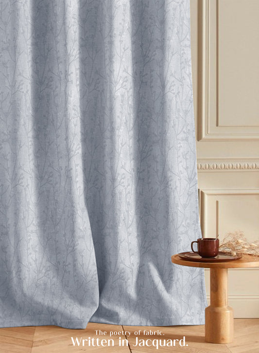 Bern Jacquard Room Darkening Curtains | Delicate Branch Embroidery | Arctic Blue | Set of 2 | Fully Customizable