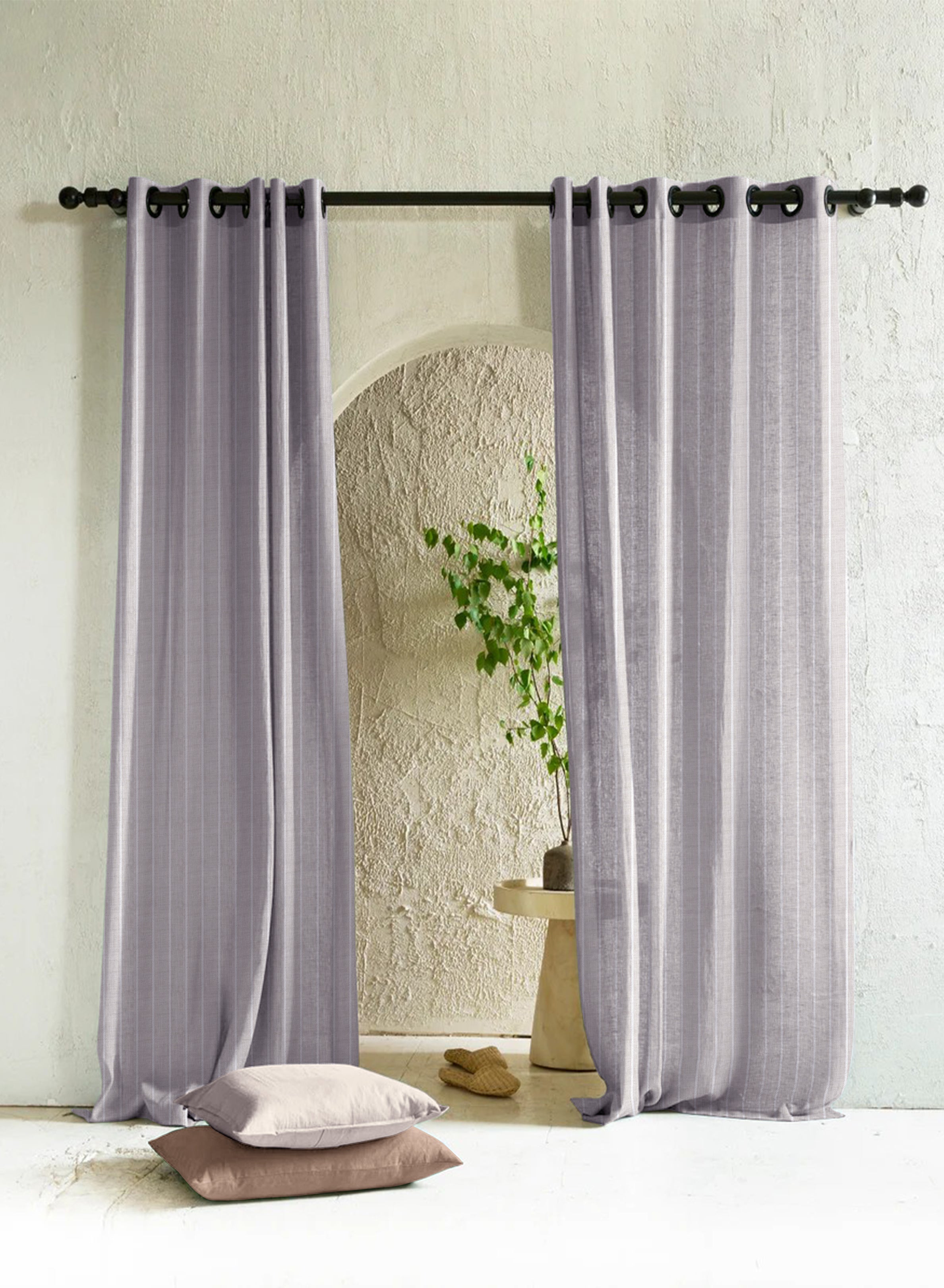 Evok Striped Sheer Curtains | Subtle Stripes & Soft Light Filter | Slate Blue | Set of 2 | Fully Customizable