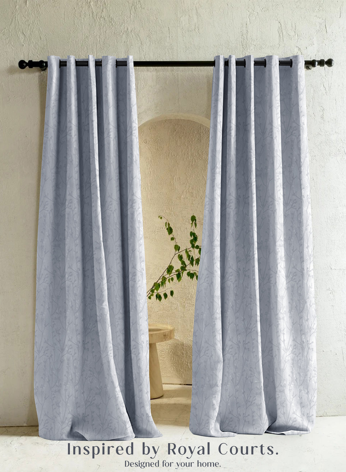 Bern Jacquard Blackout Curtains | Delicate Branch Embroidery & Total Light Block | Arctic Blue | Set of 2 | Fully Customizable