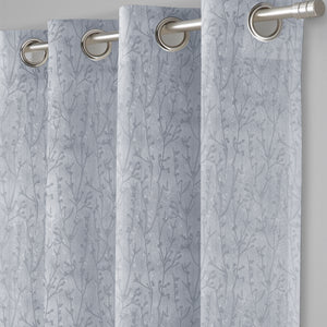Bern Jacquard Blackout Curtains | Delicate Branch Embroidery & Total Light Block | Arctic Blue | Set of 2 | Fully Customizable