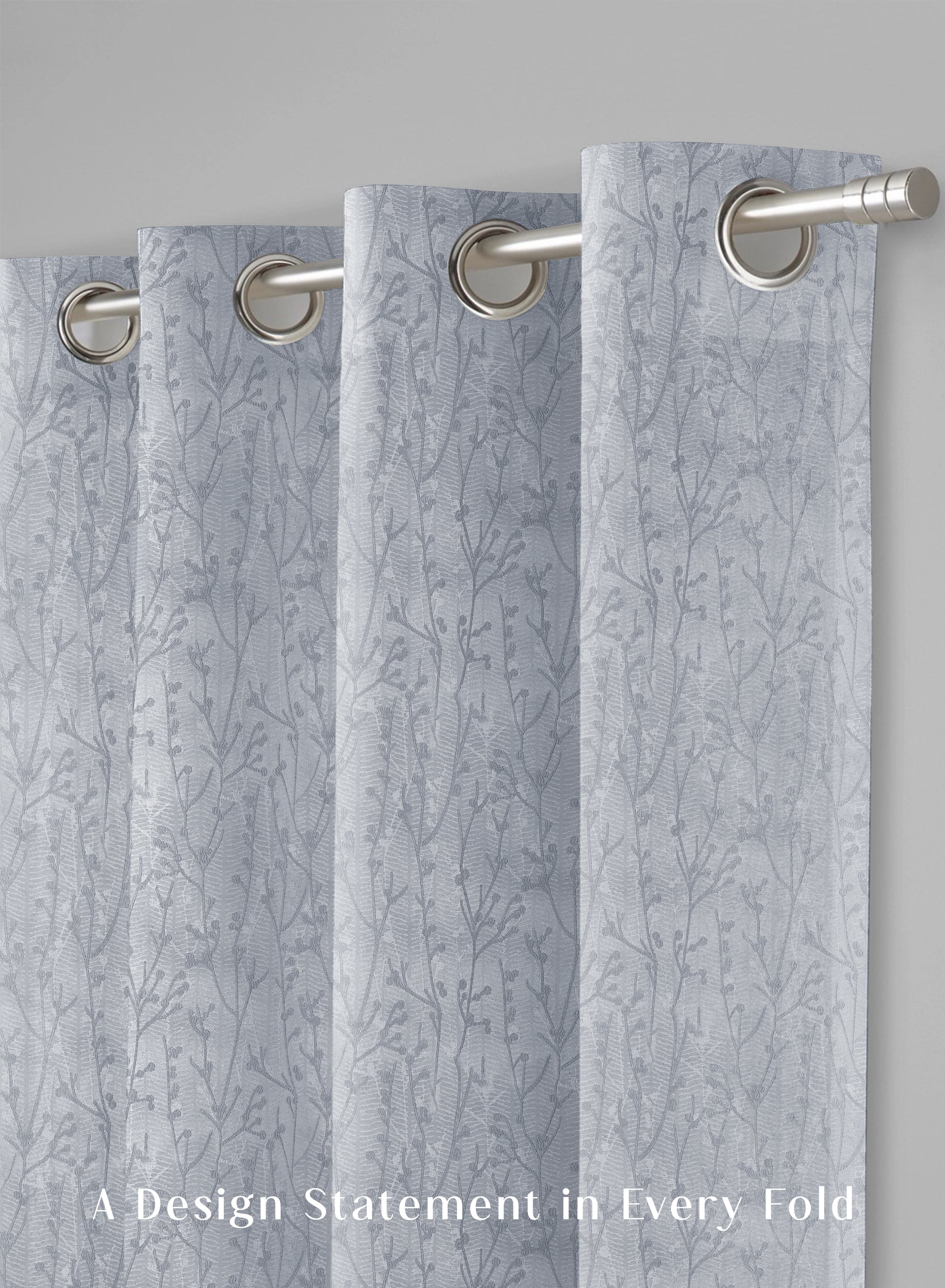 Bern Jacquard Blackout Curtains | Delicate Branch Embroidery & Total Light Block | Arctic Blue | Set of 2 | Fully Customizable