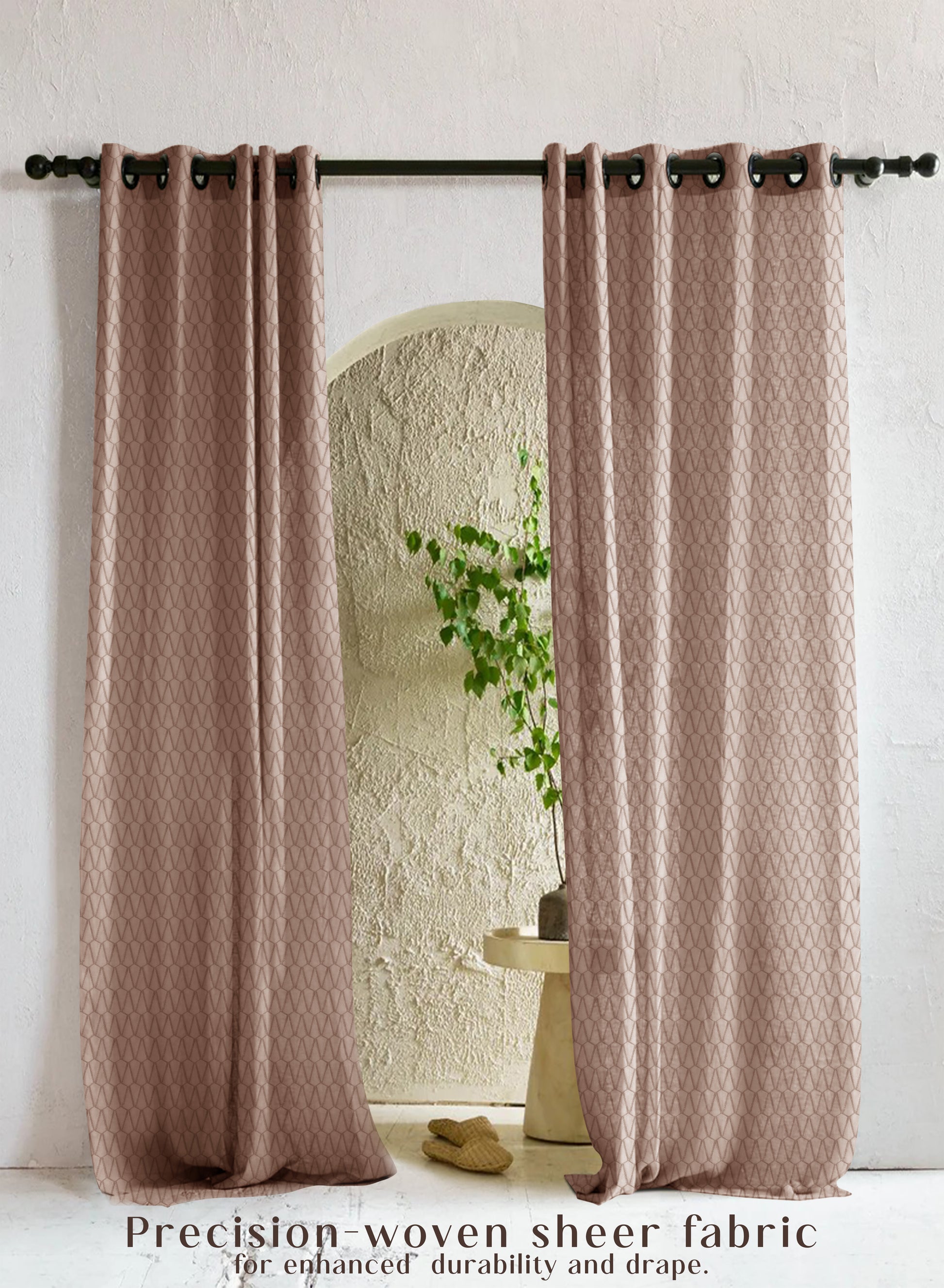 Elsa Textured Sheer Curtains | Modern Aesthetic & Soft Light Filter | Mocha Brown | Set of 2 | Fully Customizable