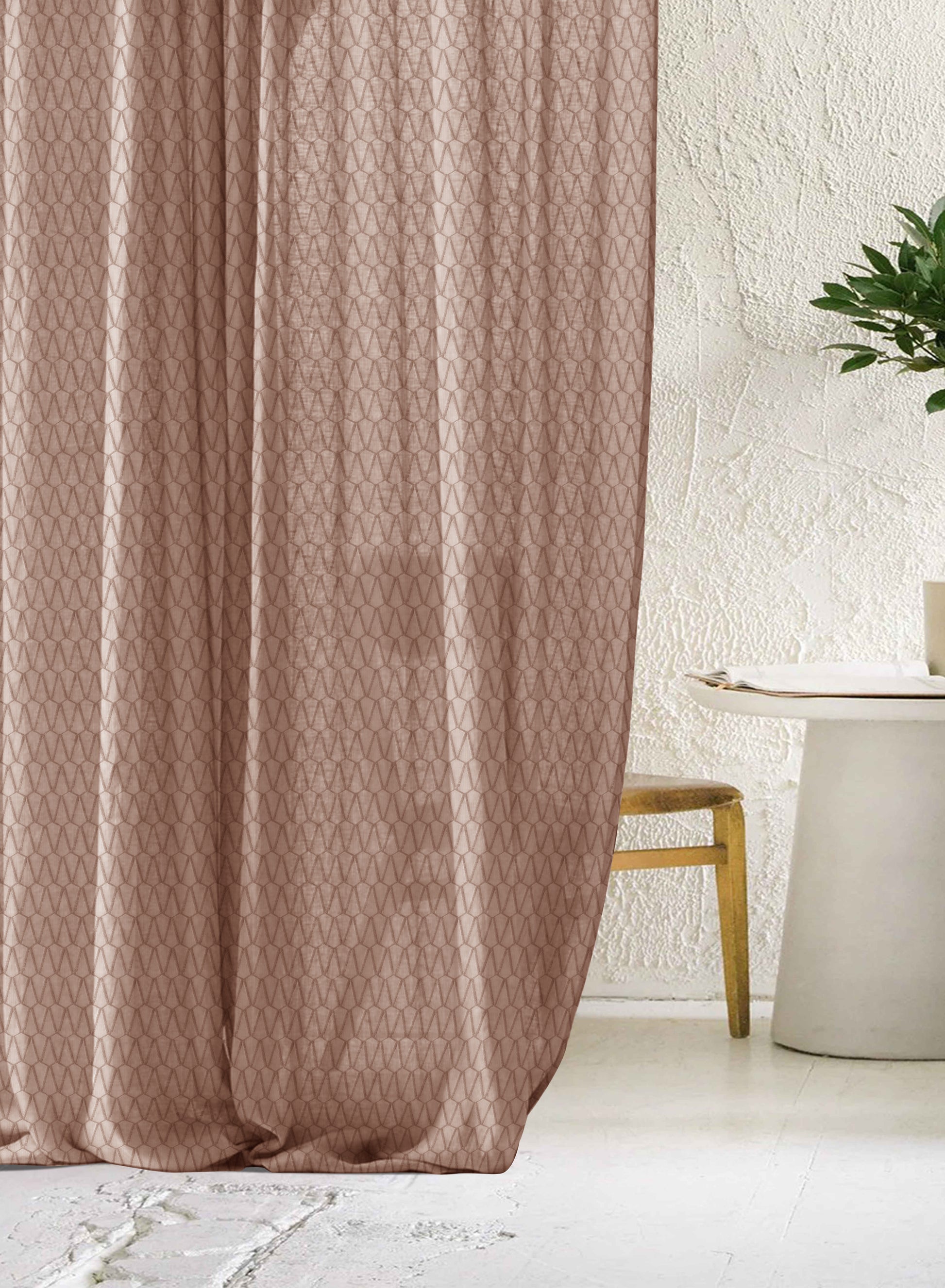 Elsa Textured Sheer Curtains | Caramel Brown | Set of 2