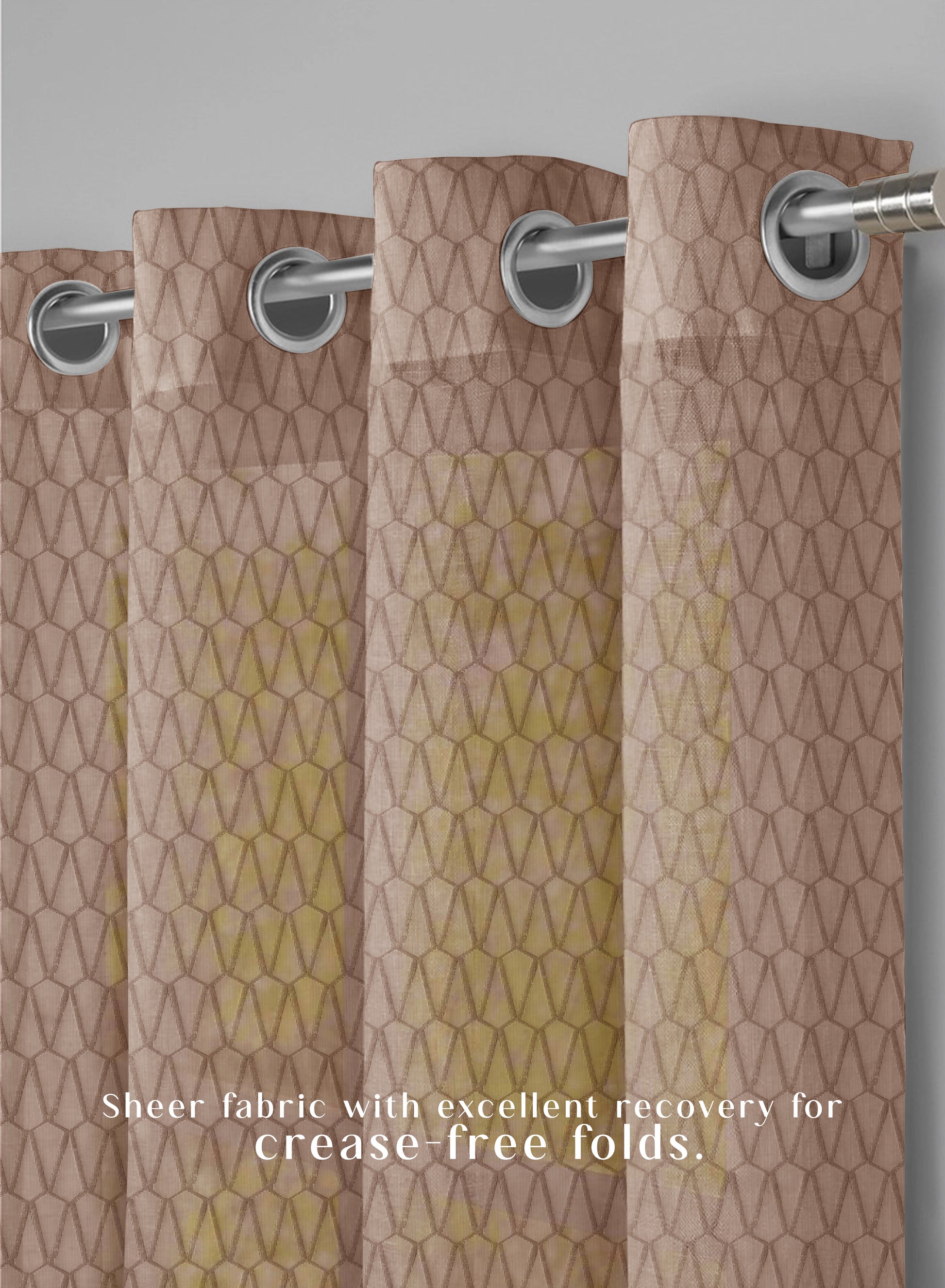 Elsa Textured Sheer Curtains | Modern Aesthetic & Soft Light Filter | Caramel Brown | Set of 2 | Fully Customizable