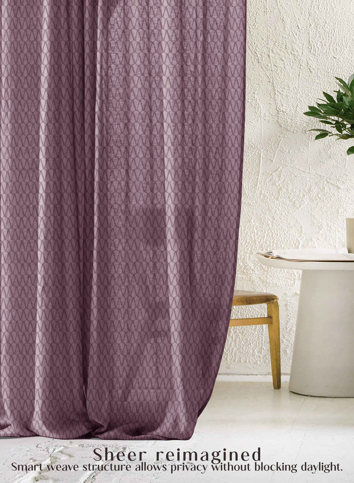 Elsa Textured Sheer Curtains | Modern Aesthetic & Soft Light Filter | Old Mauve | Set of 2 | Fully Customizable