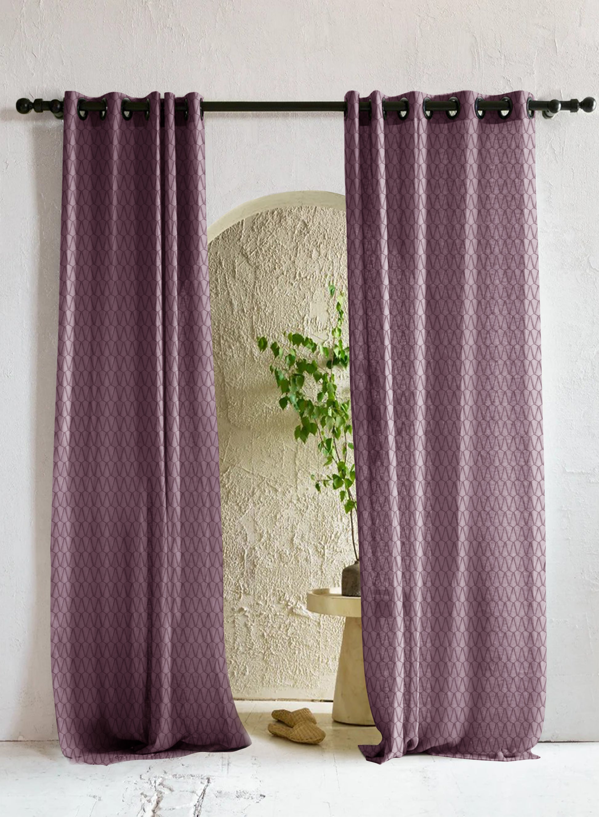 Elsa Textured Sheer Curtains | Old Mauve | Set of 2