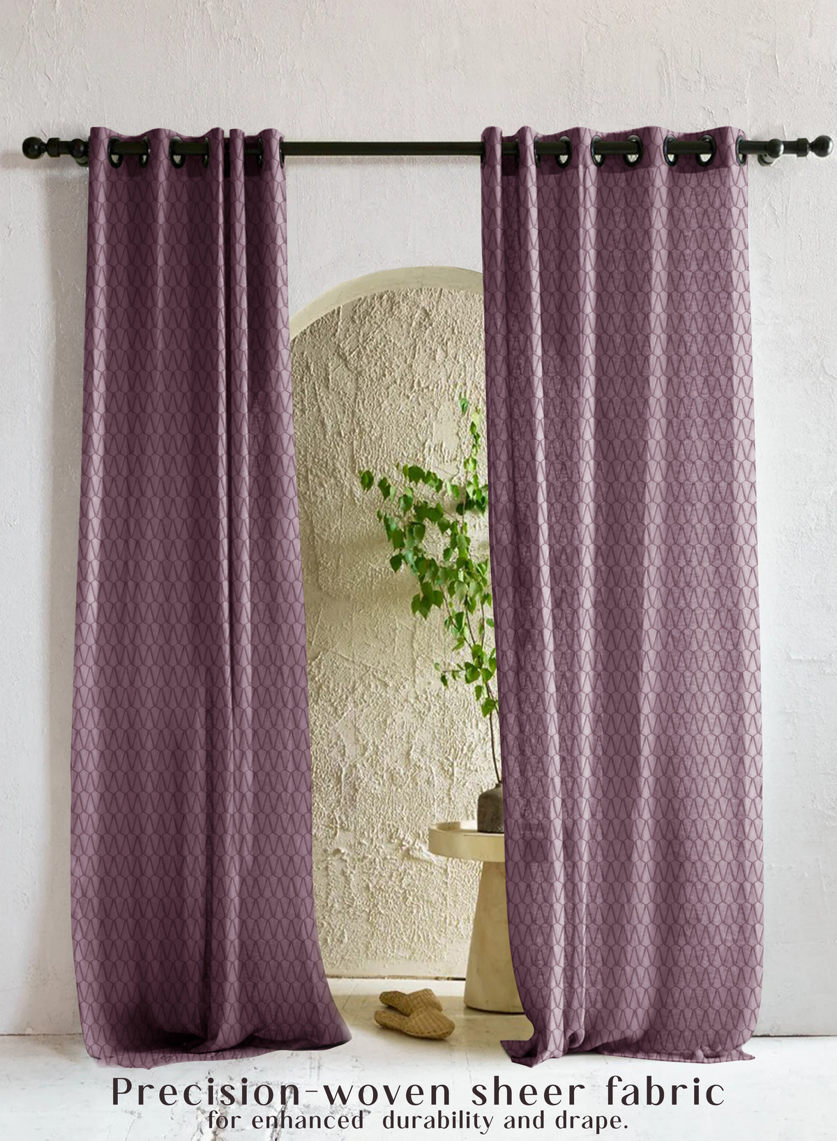 Elsa Textured Sheer Curtains | Modern Aesthetic & Soft Light Filter | Old Mauve | Set of 2 | Fully Customizable