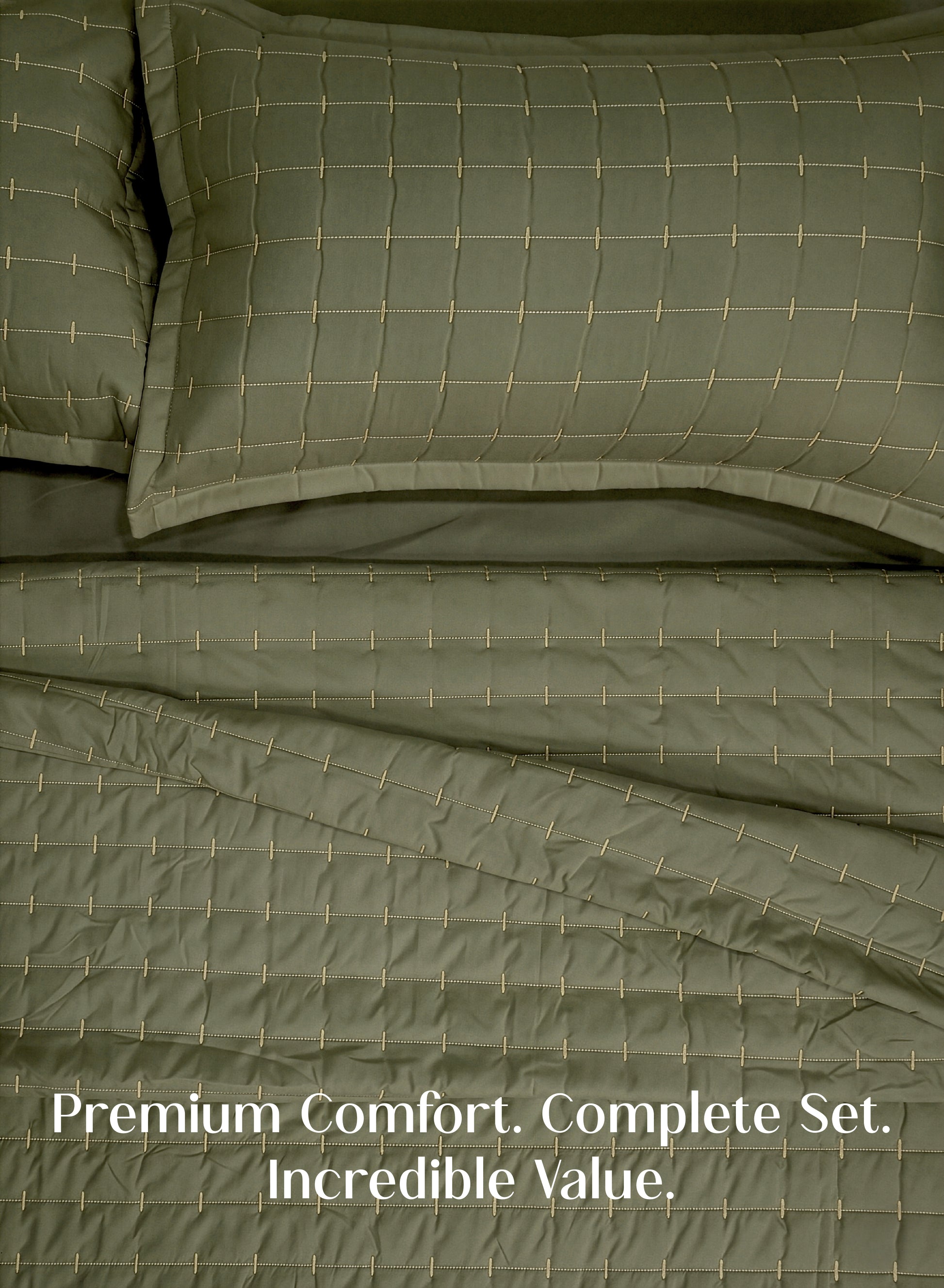 Home Crayons CloudTouch™ 5-Piece AC Comforter Set | 33% Oversized | Includes 2 Pillow & 2 Cushion Covers | Olive Grove