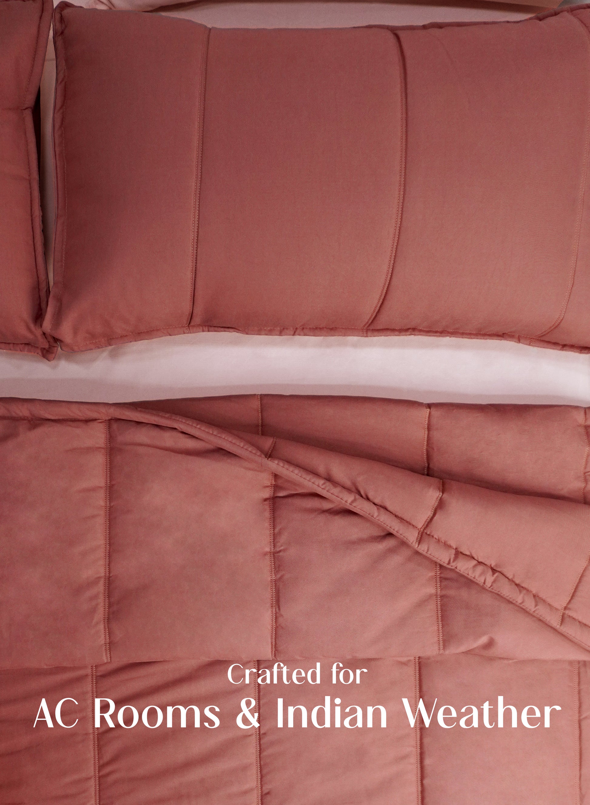 Home Crayons Cocoon AC Comforter Set | 5-Piece Designer Bed Set for Modern Homes | Terracotta