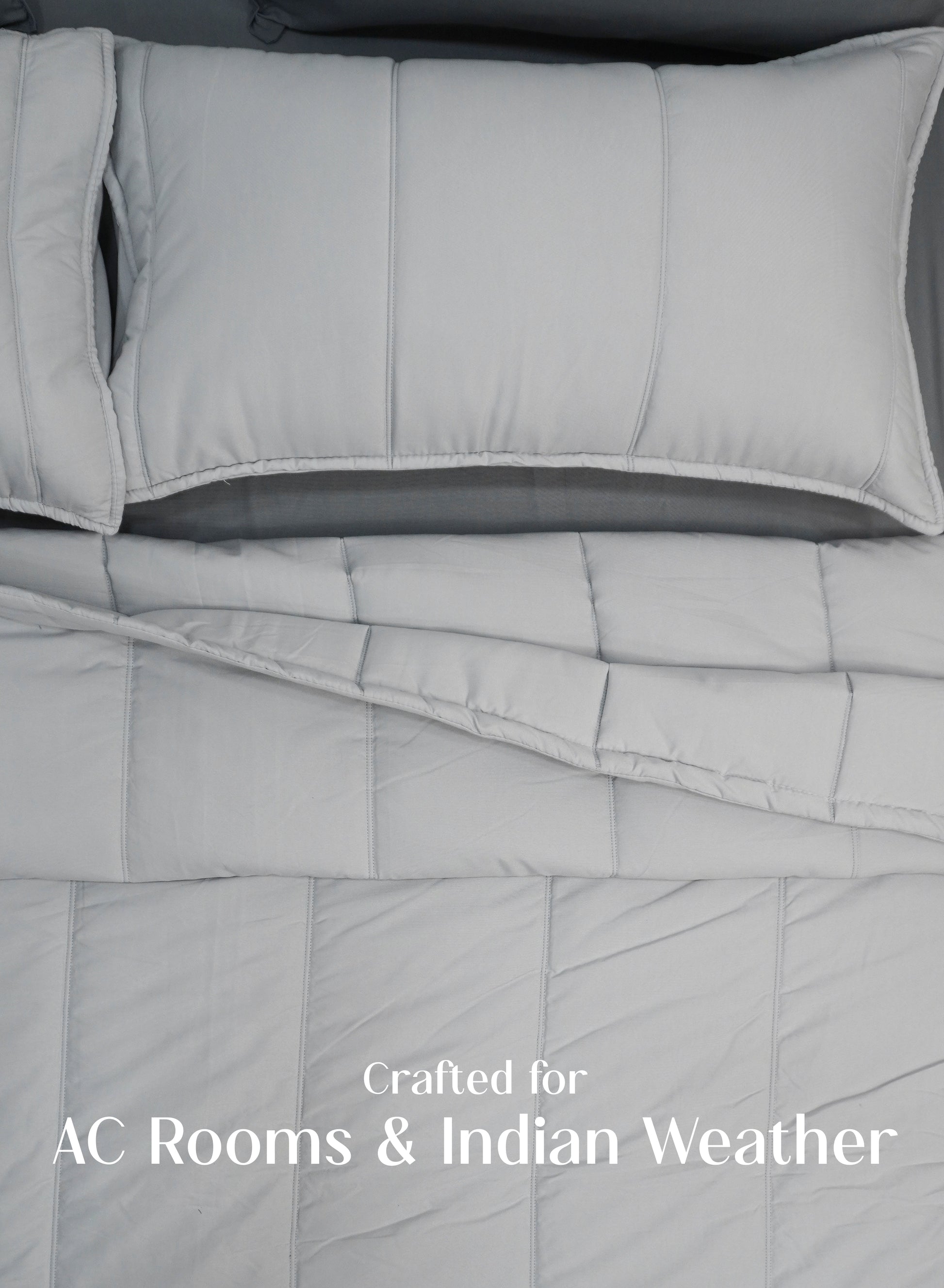 Home Crayons Cocoon AC Comforter Set | 5-Piece Designer Bed Set for Modern Homes | Pearl Gray