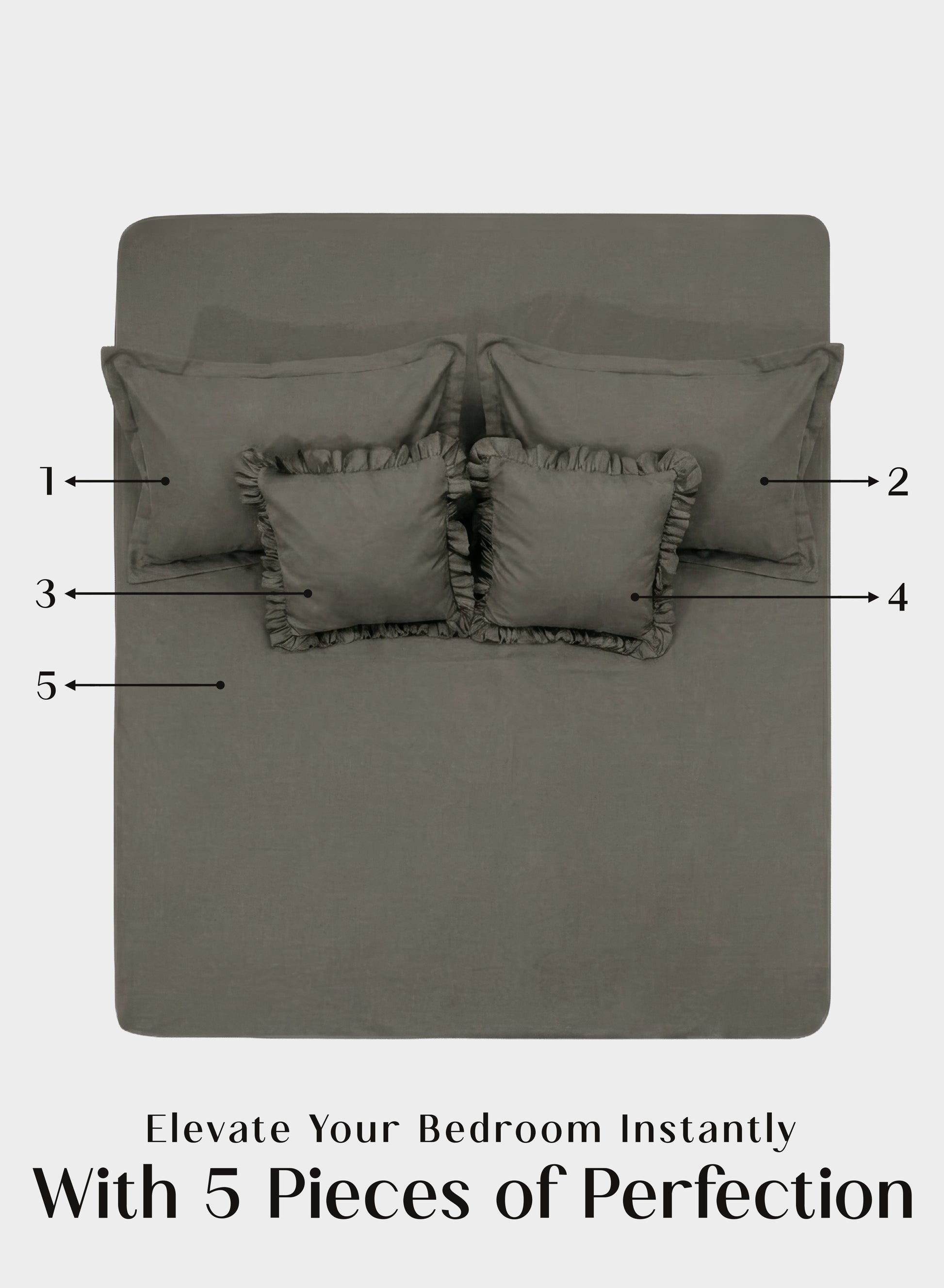 Home Crayons LuxeSoft™ Double Bedsheet Set | Oversized King | Includes 2 Pillow Covers & 2 Cushion Covers | Smoked Coffee